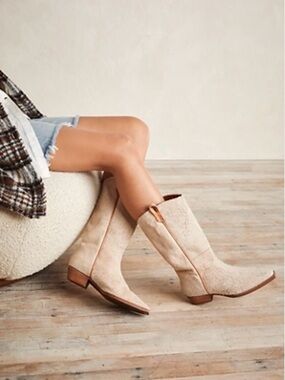 We The Free Montage Women’s Beige Suede Mid-Calf Western Boots Size 36
